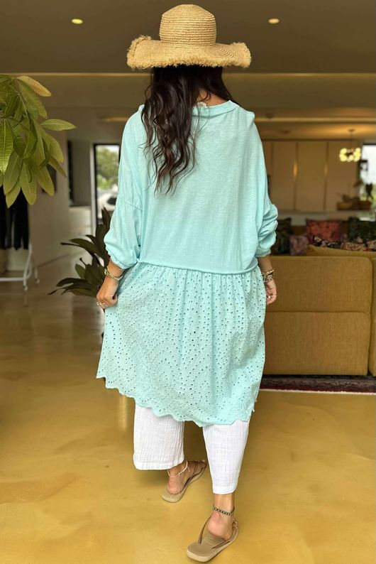 Made in Italy Rumours Broderie Smock Tunic Aqua